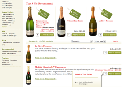 Customers can add products to their basket direct from the list. O'Briens